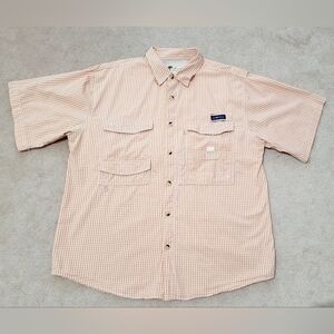 Joe Marlin Shirt Men Size L Orange White Check Vented Pocket Fishing 100…